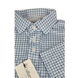 NWT Collars and Co Semi-Spread Collar Polo Blue Tattersall Medium Relaxed